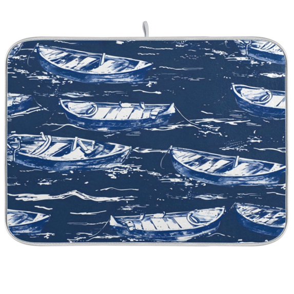 Kitchen Drying Mat 18x24In Drying Dish Mat Dish Drying Mats Kitchen Countertop Multi-Function Drain Drying Mat Kitchen Table Blue Boat