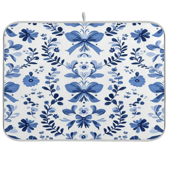 Kitchen Drying Mat 18x24In Drying Dish Mat Dish Drying Mats Kitchen Countertop Multi-Function Drain Drying Mat Kitchen Table Blue Bow