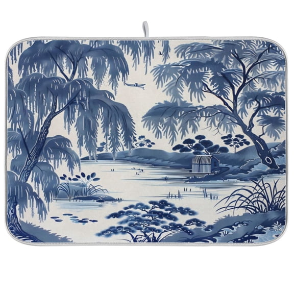 Kitchen Drying Mat 18x24In Drying Dish Mat Dish Drying Mats Kitchen Countertop Multi-Function Drain Drying Mat Kitchen Table Blue Willow