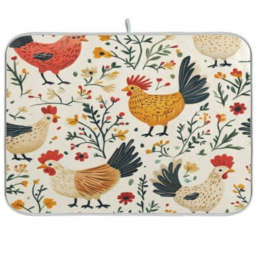 Kitchen Drying Mat 18x24In Drying Dish Mat Dish Drying Mats Kitchen Countertop Multi-Function Drain Drying Mat Kitchen Table Colored Chicken1