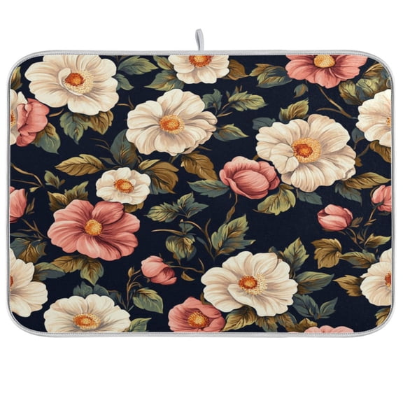 Kitchen Drying Mat 18x24In Drying Dish Mat Dish Drying Mats Kitchen Countertop Multi-Function Drain Drying Mat Kitchen Table Colorful Flowers Pretty