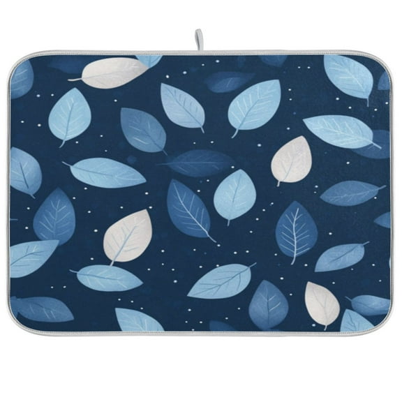 Kitchen Drying Mat 18x24In Drying Dish Mat Dish Drying Mats Kitchen Countertop Multi-Function Drain Drying Mat Kitchen Table Dark Blue Leaves