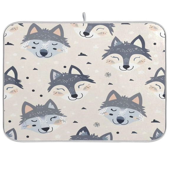 Kitchen Drying Mat 18x24In Drying Dish Mat Dish Drying Mats Kitchen Countertop Multi-Function Drain Drying Mat Kitchen Table Gray Cartoon Wolf Face