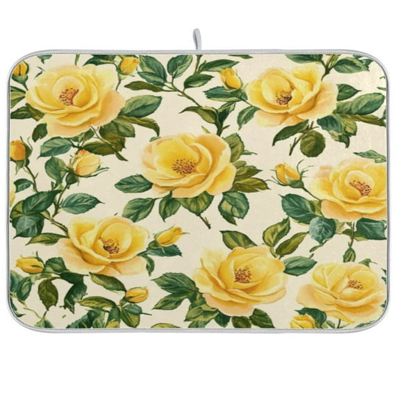 Kitchen Drying Mat 18x24In Drying Dish Mat Dish Drying Mats Kitchen Countertop Multi-Function Drain Drying Mat Kitchen Table Lovely Big Yellow Roses