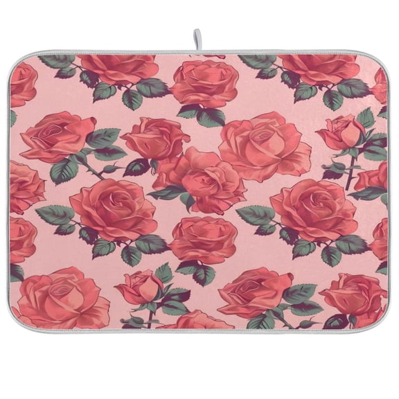 Kitchen Drying Mat 18x24In Drying Dish Mat Dish Drying Mats Kitchen Countertop Multi-Function Drain Drying Mat Kitchen Table Red Rose