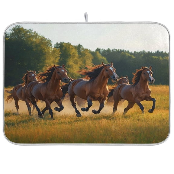 Kitchen Drying Mat 18x24In Drying Dish Mat Dish Drying Mats Kitchen Countertop Multi-Function Drain Drying Mat Kitchen Table The Running Horse