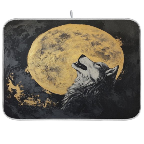 Kitchen Drying Mat 18x24In Drying Dish Mat Dish Drying Mats Kitchen Countertop Multi-Function Drain Drying Mat Kitchen Table The Wolf in The Moon