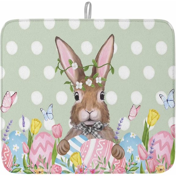 Kitchen Drying Mat for Counter Carrots Seamless Spring Easter Absorbent Dish Mats Foldable Microfiber Drainer Pad Farm Vegetables White Plate Holder Mat for Countertop Sink Decor