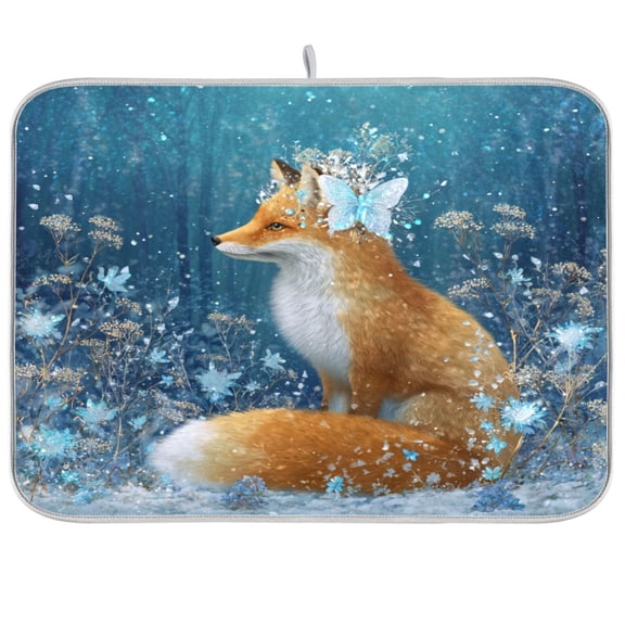 Kitchen Drying Mat Kitchen Drying Pad 16x18In Drying Dish Mat Dish Drying Mats Kitchen Countertop Multi-Function Drain Drying Mat A Beautiful Fox