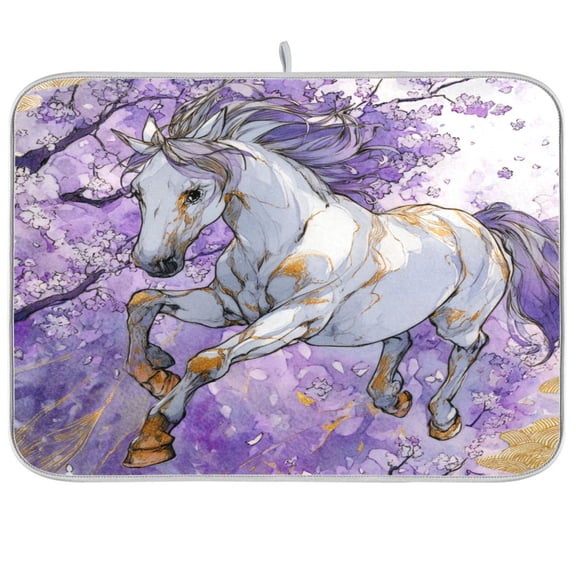 Kitchen Drying Mat Kitchen Drying Pad 16x18In Drying Dish Mat Dish Drying Mats Kitchen Countertop Multi-Function Drain Drying Mat A White Horse