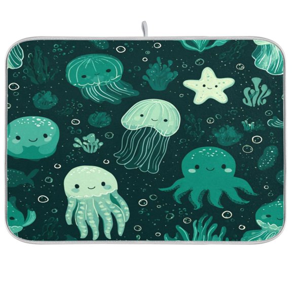 Kitchen Drying Mat Kitchen Drying Pad 16x18In Drying Dish Mat Dish Drying Mats Kitchen Countertop Multi-Function Drain Drying Mat Adorable Ocean Octopus
