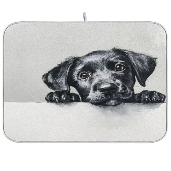Kitchen Drying Mat Kitchen Drying Pad 16x18In Drying Dish Mat Dish Drying Mats Kitchen Countertop Multi-Function Drain Drying Mat Adorable Small Black Dog