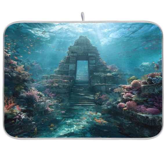Kitchen Drying Mat Kitchen Drying Pad 16x18In Drying Dish Mat Dish Drying Mats Kitchen Countertop Multi-Function Drain Drying Mat Ancient Temple Ice Castle