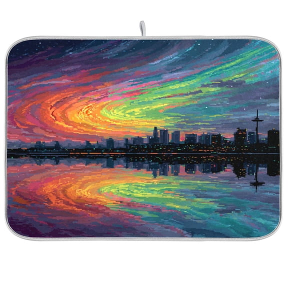 Kitchen Drying Mat Kitchen Drying Pad 16x18In Drying Dish Mat Dish Drying Mats Kitchen Countertop Multi-Function Drain Drying Mat Aurora Borealis City