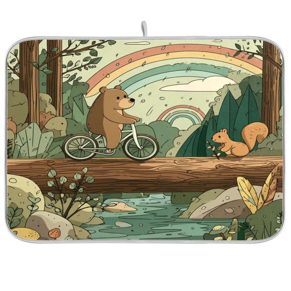 Kitchen Drying Mat Kitchen Drying Pad 16x18In Drying Dish Mat Dish Drying Mats Kitchen Countertop Multi-Function Drain Drying Mat Bear and Squirrel