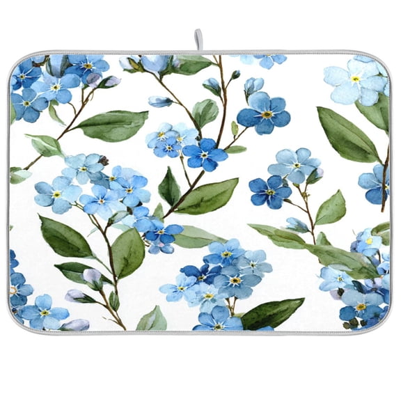 Kitchen Drying Mat Kitchen Drying Pad 16x18In Drying Dish Mat Dish Drying Mats Kitchen Countertop Multi-Function Drain Drying Mat Beautiful Blue Flowers Cute