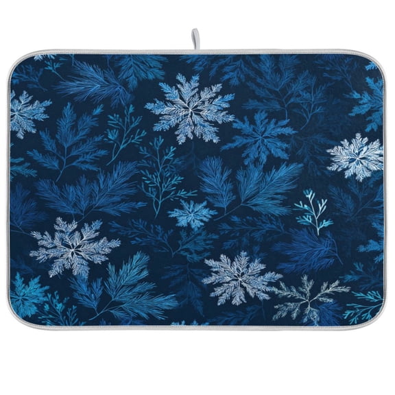 Kitchen Drying Mat Kitchen Drying Pad 16x18In Drying Dish Mat Dish Drying Mats Kitchen Countertop Multi-Function Drain Drying Mat Beautiful Blue Snowflakes