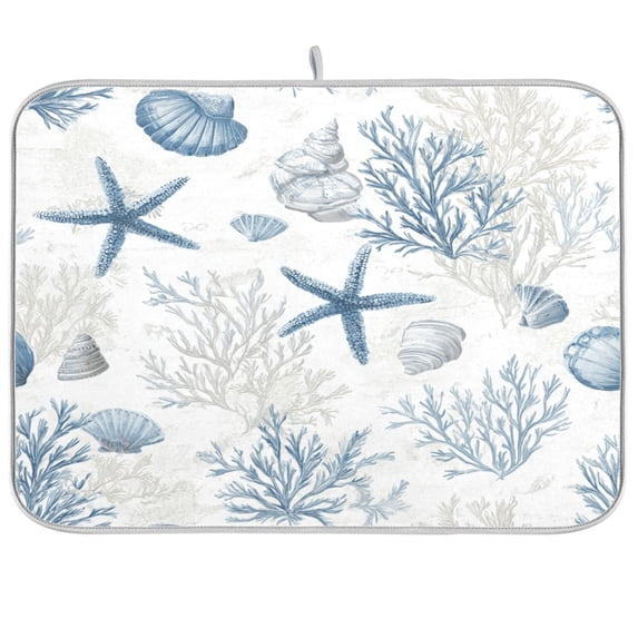 Kitchen Drying Mat Kitchen Drying Pad 16x18In Drying Dish Mat Dish Drying Mats Kitchen Countertop Multi-Function Drain Drying Mat Beautiful Blue Starfish