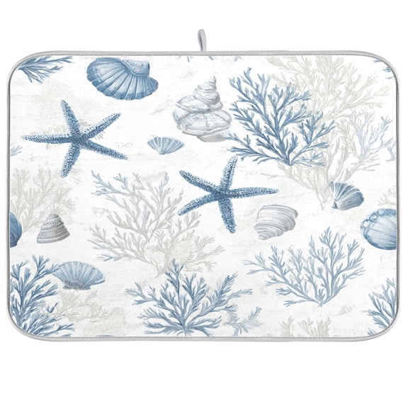 Kitchen Drying Mat Kitchen Drying Pad 16x18In Drying Dish Mat Dish Drying Mats Kitchen Countertop Multi-Function Drain Drying Mat Beautiful Blue Starfish