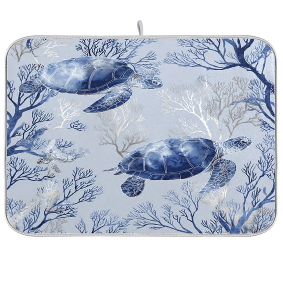Kitchen Drying Mat Kitchen Drying Pad 16x18In Drying Dish Mat Dish Drying Mats Kitchen Countertop Multi-Function Drain Drying Mat Beautiful Blue Turtle