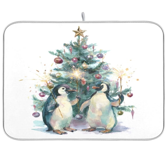 Kitchen Drying Mat Kitchen Drying Pad 16x18In Drying Dish Mat Dish Drying Mats Kitchen Countertop Multi-Function Drain Drying Mat Beautiful Christmas Penguins