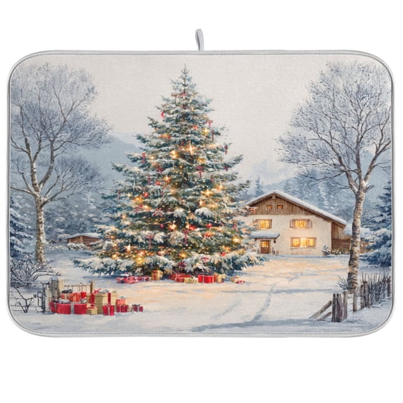 Kitchen Drying Mat Kitchen Drying Pad 16x18In Drying Dish Mat Dish Drying Mats Kitchen Countertop Multi-Function Drain Drying Mat Beautiful Christmas Snow