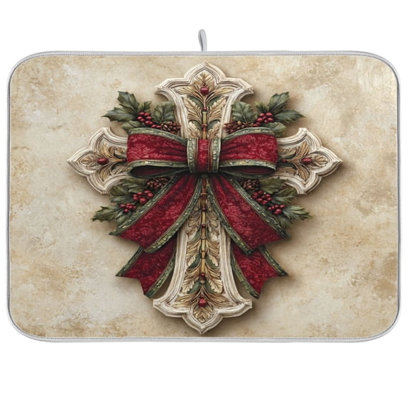 Kitchen Drying Mat Kitchen Drying Pad 16x18In Drying Dish Mat Dish Drying Mats Kitchen Countertop Multi-Function Drain Drying Mat Beautiful Christmas Cross