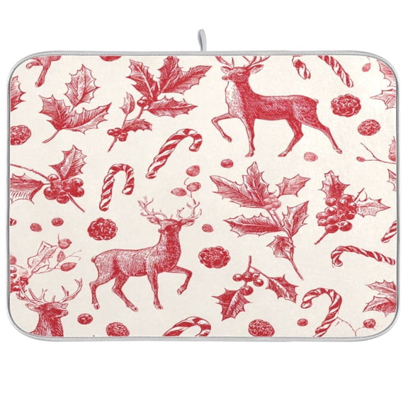Kitchen Drying Mat Kitchen Drying Pad 16x18In Drying Dish Mat Dish Drying Mats Kitchen Countertop Multi-Function Drain Drying Mat Beautiful Christmas Deer Cute
