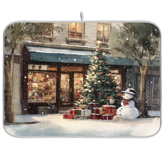 Kitchen Drying Mat Kitchen Drying Pad 16x18In Drying Dish Mat Dish Drying Mats Kitchen Countertop Multi-Function Drain Drying Mat Beautiful Christmas Snow Night