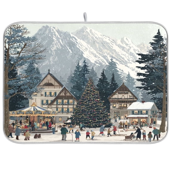 Kitchen Drying Mat Kitchen Drying Pad 16x18In Drying Dish Mat Dish Drying Mats Kitchen Countertop Multi-Function Drain Drying Mat Beautiful Christmas Buildings