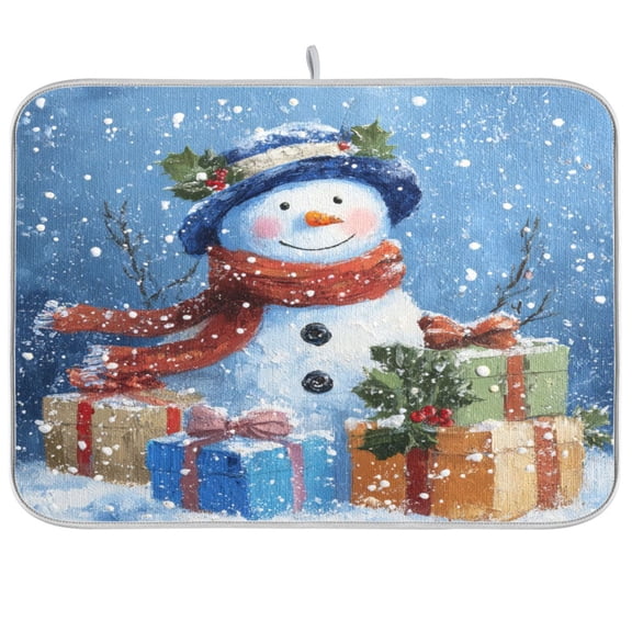 Kitchen Drying Mat Kitchen Drying Pad 16x18In Drying Dish Mat Dish Drying Mats Kitchen Countertop Multi-Function Drain Drying Mat Beautiful Christmas Snowman
