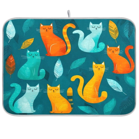 Kitchen Drying Mat Kitchen Drying Pad 16x18In Drying Dish Mat Dish Drying Mats Kitchen Countertop Multi-Function Drain Drying Mat Beautiful Colorful Cats