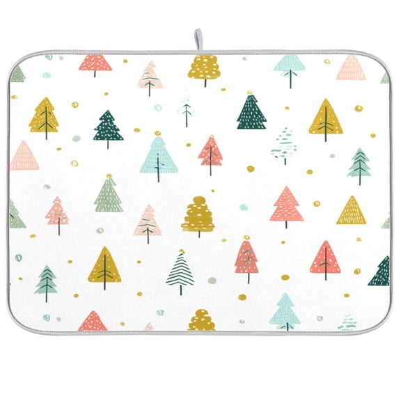 Kitchen Drying Mat Kitchen Drying Pad 16x18In Drying Dish Mat Dish Drying Mats Kitchen Countertop Multi-Function Drain Drying Mat Beautiful Colorful Christmas Tree