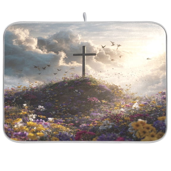 Kitchen Drying Mat Kitchen Drying Pad 16x18In Drying Dish Mat Dish Drying Mats Kitchen Countertop Multi-Function Drain Drying Mat Beautiful Cross Meadow