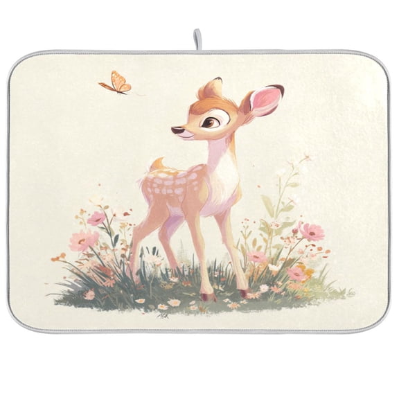 Kitchen Drying Mat Kitchen Drying Pad 16x18In Drying Dish Mat Dish Drying Mats Kitchen Countertop Multi-Function Drain Drying Mat Beautiful Cute Little Deer