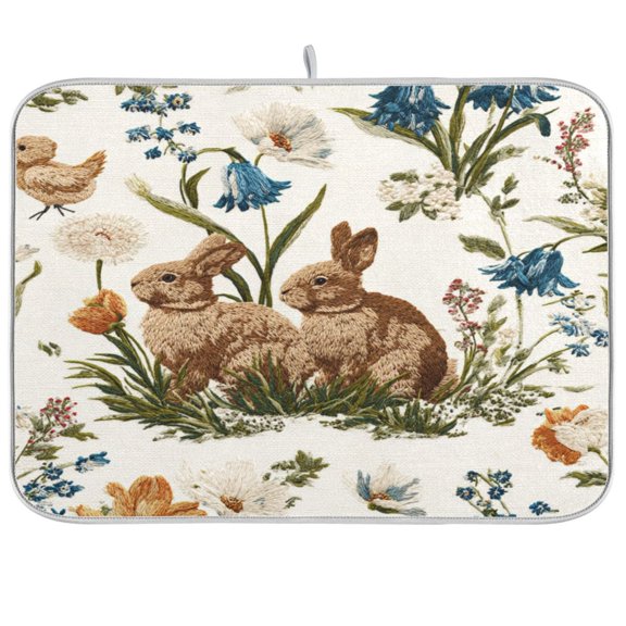 Kitchen Drying Mat Kitchen Drying Pad 16x18In Drying Dish Mat Dish Drying Mats Kitchen Countertop Multi-Function Drain Drying Mat Beautiful Cute Rabbits