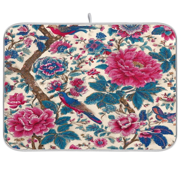 Kitchen Drying Mat Kitchen Drying Pad 16x18In Drying Dish Mat Dish Drying Mats Kitchen Countertop Multi-Function Drain Drying Mat Beautiful Flowers and Birds
