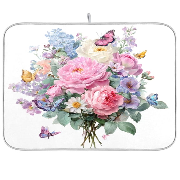 Kitchen Drying Mat Kitchen Drying Pad 16x18In Drying Dish Mat Dish Drying Mats Kitchen Countertop Multi-Function Drain Drying Mat Beautiful Flowers