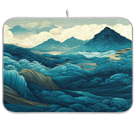 Kitchen Drying Mat Kitchen Drying Pad 16x18In Drying Dish Mat Dish Drying Mats Kitchen Countertop Multi-Function Drain Drying Mat Beautiful Green Mountains