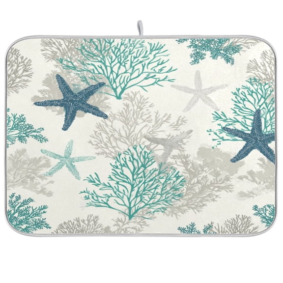 Kitchen Drying Mat Kitchen Drying Pad 16x18In Drying Dish Mat Dish Drying Mats Kitchen Countertop Multi-Function Drain Drying Mat Beautiful Green Starfish