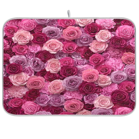 Kitchen Drying Mat Kitchen Drying Pad 16x18In Drying Dish Mat Dish Drying Mats Kitchen Countertop Multi-Function Drain Drying Mat Beautiful Pink Roses