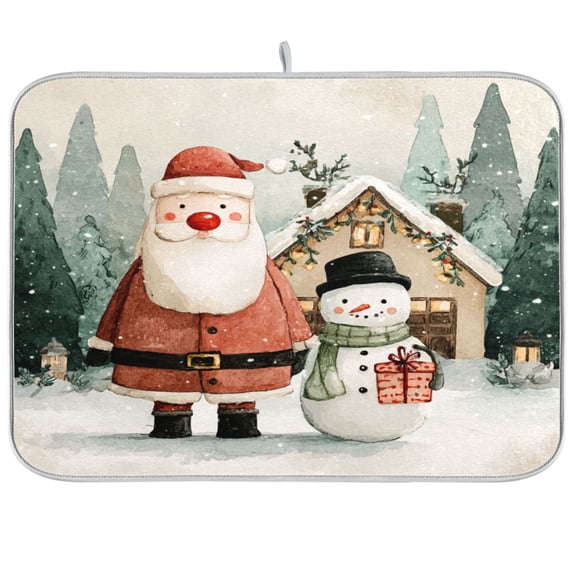 Kitchen Drying Mat Kitchen Drying Pad 16x18In Drying Dish Mat Dish Drying Mats Kitchen Countertop Multi-Function Drain Drying Mat Beautiful Red Santa Claus
