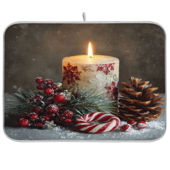 Kitchen Drying Mat Kitchen Drying Pad 16x18In Drying Dish Mat Dish Drying Mats Kitchen Countertop Multi-Function Drain Drying Mat Beautiful Santa Claus Candle