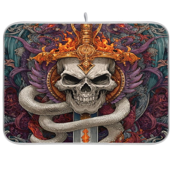 Kitchen Drying Mat Kitchen Drying Pad 16x18In Drying Dish Mat Dish Drying Mats Kitchen Countertop Multi-Function Drain Drying Mat Beautiful Skull Pattern