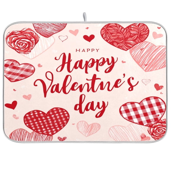 Kitchen Drying Mat Kitchen Drying Pad 16x18In Drying Dish Mat Dish Drying Mats Kitchen Countertop Multi-Function Drain Drying Mat Beautiful Valentine's Day Pattern