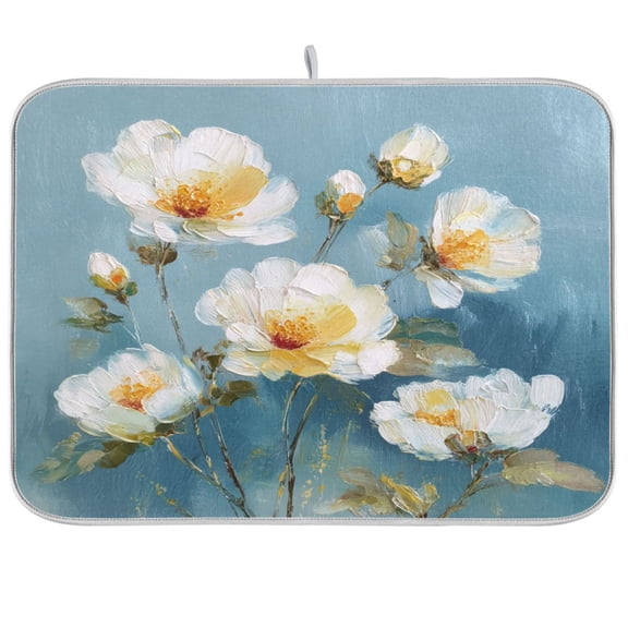 Kitchen Drying Mat Kitchen Drying Pad 16x18In Drying Dish Mat Dish Drying Mats Kitchen Countertop Multi-Function Drain Drying Mat Beautiful White Flower Pattern