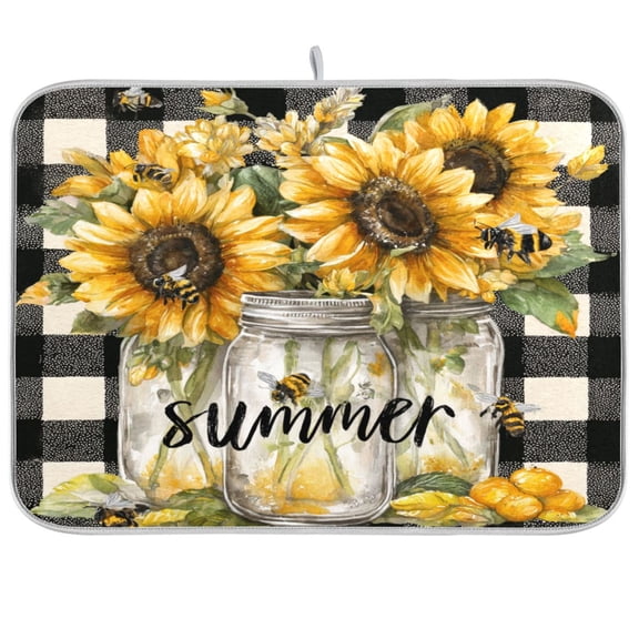 Kitchen Drying Mat Kitchen Drying Pad 16x18In Drying Dish Mat Dish Drying Mats Kitchen Countertop Multi-Function Drain Drying Mat Beautiful Yellow Sunflowers