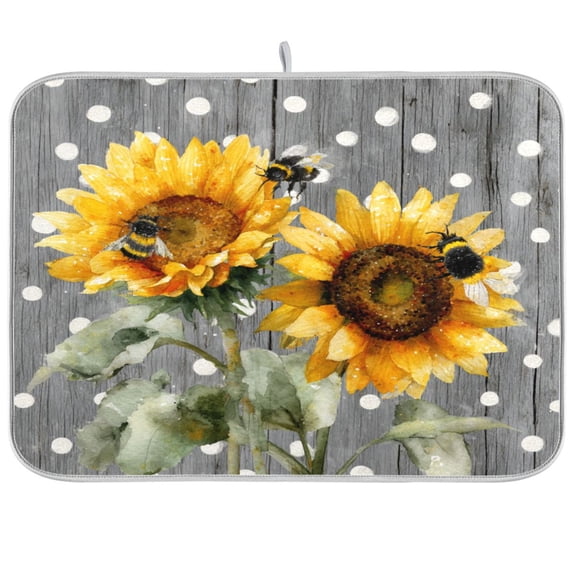 Kitchen Drying Mat Kitchen Drying Pad 16x18In Drying Dish Mat Dish Drying Mats Kitchen Countertop Multi-Function Drain Drying Mat Bee Sunflower