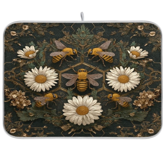 Kitchen Drying Mat Kitchen Drying Pad 16x18In Drying Dish Mat Dish Drying Mats Kitchen Countertop Multi-Function Drain Drying Mat Bees on Daisy Flowers