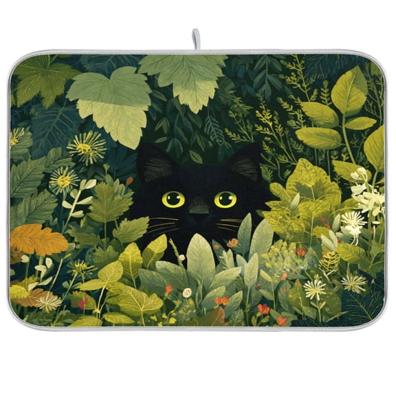 Kitchen Drying Mat Kitchen Drying Pad 16x18In Drying Dish Mat Dish Drying Mats Kitchen Countertop Multi-Function Drain Drying Mat Big Black Cat